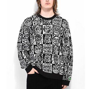 Killer Acid  Cartoon Faces Graphic Black & White Crewneck Sweater Mens Small